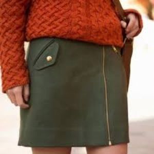 J. Crew Olive Mini Skirt with Gold Accents